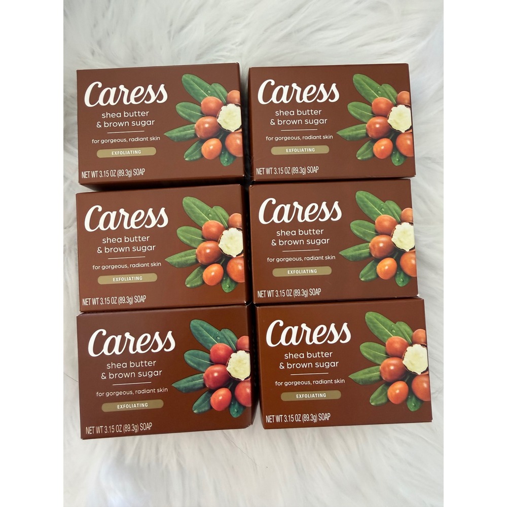 Caress Shea Butter & Brown Sugar Exfoliating Beauty Bar Soap 3.15oz 6 Pack
